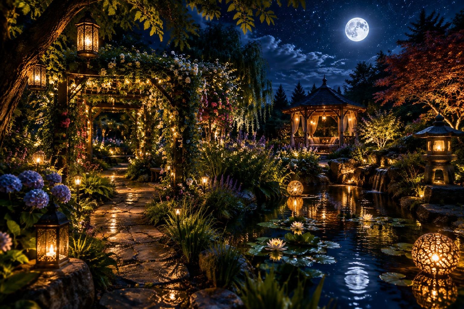 Ogród nocny, iluminacja i magia