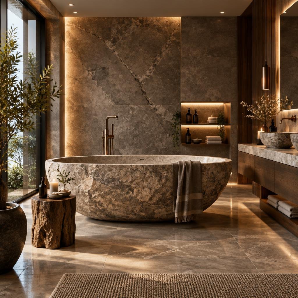 Spa łazienka z kamienną wanną